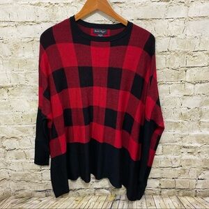 Charlie Paige Red Black Buffalo Plaid Oversized Sweater
